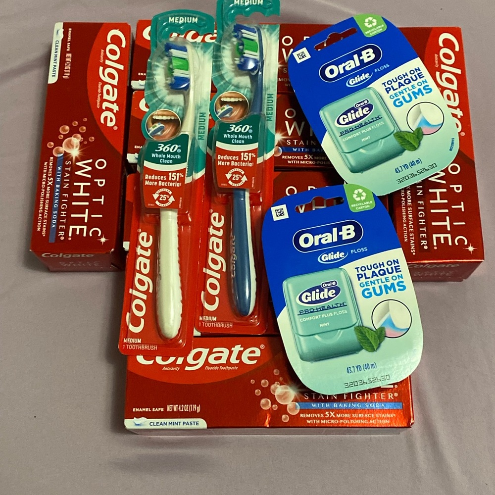 Colgate Optic White Oral B Floss Toothbrush Toothpaste Oral Care Bundl